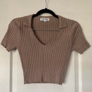 Rose Beige short sleeved crop top with collar